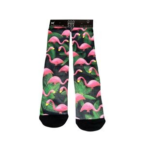 NWT Odd Sox Flamingo Tropical Palm Tree Crew Socks Mens Sizes 6-13 Pink Black